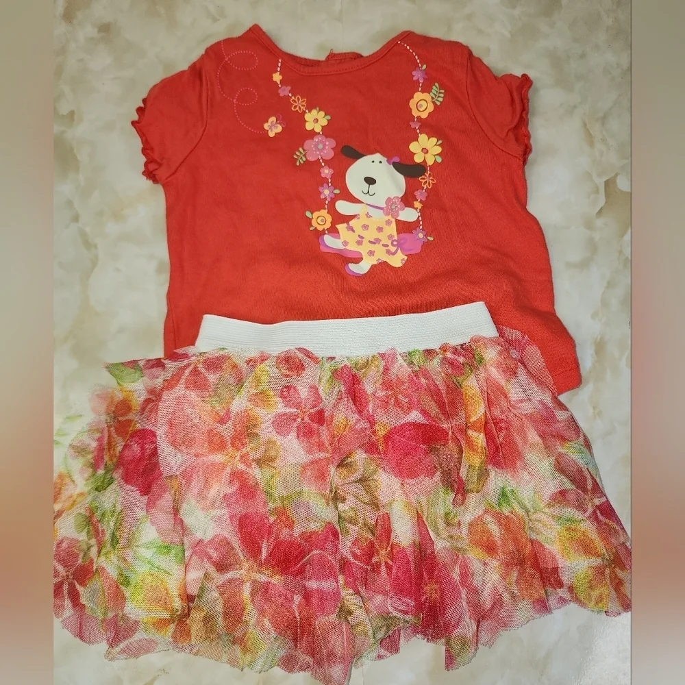 Girls 6-9 Month Adorable Red Top and Floral Skirt Set